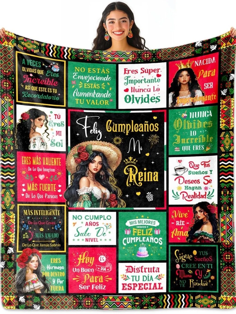 Feliz Cumpleaños Reina Colorful Birthday Throw Blanket